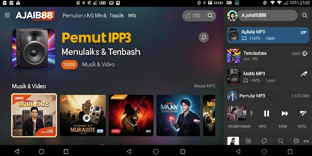 Antarmuka AJAIB88 yang modern dan menarik untuk Pemutar MP3.