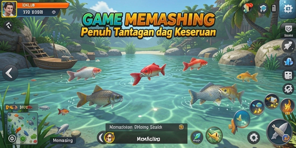 Antarmuka <strong>IDKLUB</strong> yang menarik dengan pemandangan memancing yang indah.