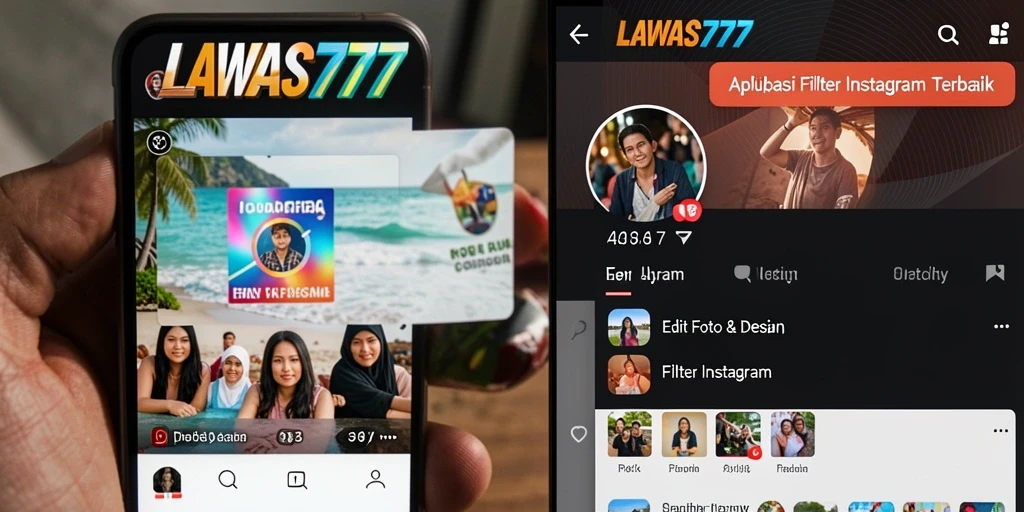 Tampilan antarmuka <strong>LAWAS777</strong> saat mengedit foto dengan filter Instagram.