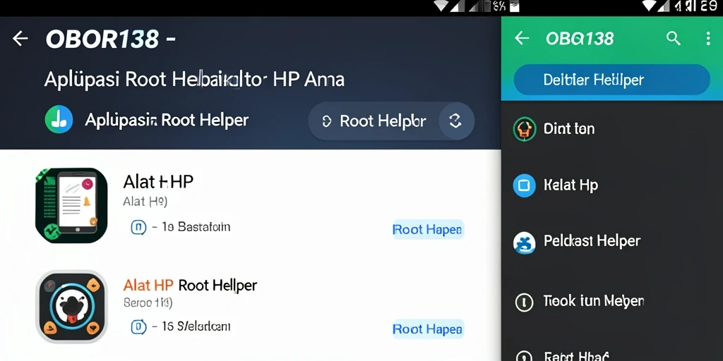 Tampilan antarmuka OBOR138 sebagai aplikasi Root Helper yang interaktif.