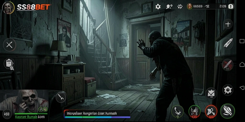 Antarmuka menyeramkan dalam game Horor Rumah SS88BET.